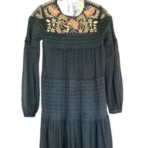 EUC Anthropologie Maeve Samara Black Embroidered Dress XS​​​​